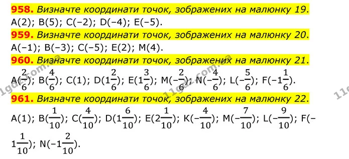 958. Визначте координати точок, зображених на малюнку 19. — ГДЗ Математика 6 клас Тарасенкова 2023 1-2 ч.