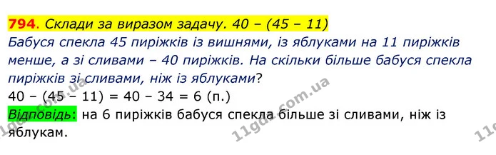 794. Склади за виразом задачу. 40 – (45 – 11) — ГДЗ Математика 3 клас Бевз 1 частина
