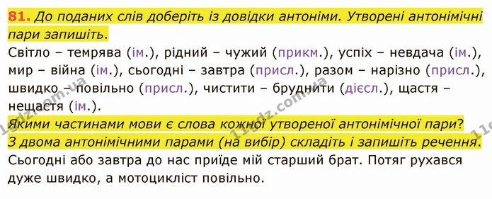 81. До поданих слів доберіть із довідки антоніми. Утворені антонімічні пари запишіть. — ГДЗ Українська мова 5 клас Глазова 2022