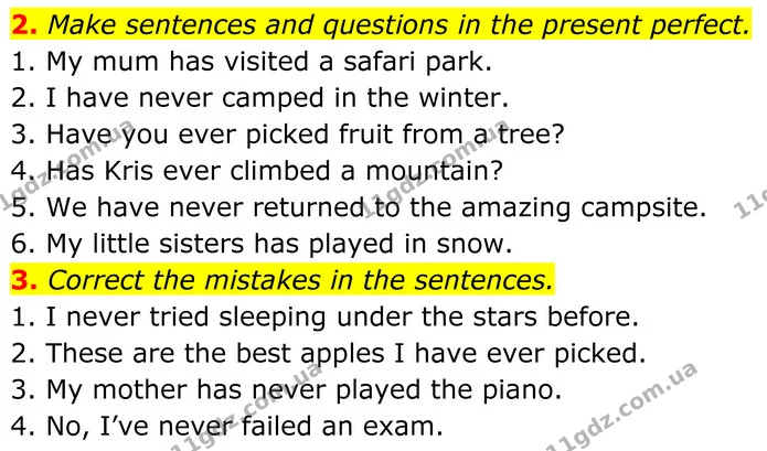 2. Make sentences and questions in the present perfect. — ГДЗ Англійська мова 7 клас Коста
