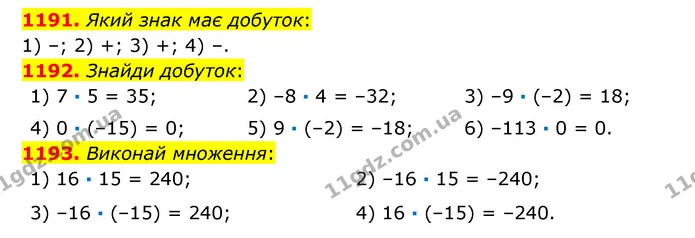1191. Який знак має добуток: — ГДЗ Математика 6 клас Істер 2023 1-2 ч.