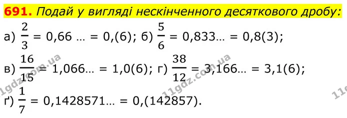 691. Подай у вигляді нескінченного десяткового дробу: — ГДЗ Алгебра 8 клас Бевз