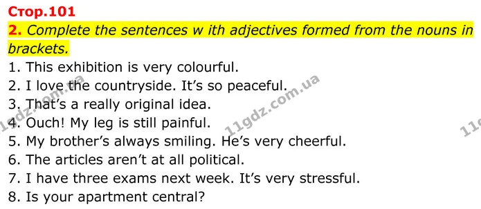 2. Complete the sentences w ith adjectives formed from the nouns in brackets. — ГДЗ Англійська мова 8 клас Стайрінг (Prepare)