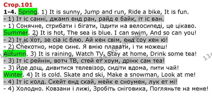 Стор. 101 — 1-4 — ГДЗ Англійська мова 2 клас Карпюк 2019 — ГДЗ Англійська мова 2 клас Карпюк 2019