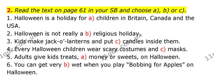 2. Read the text on page 61 in your SB and choose a), b) or c). — ГДЗ Робочий зошит Англійська мова 5 клас Карпюк