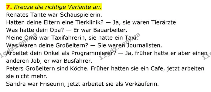 7. Kreuze die richtige Variante an. — ГДЗ Німецька мова 6 клас Сотникова 2 рік (2023)