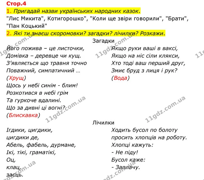 1. Пригадай назви українських народних казок. — ГДЗ Українська мова 4 клас Ємець