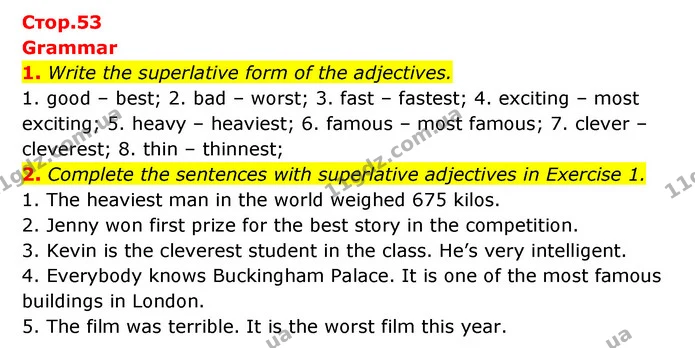 1. Write the superlative form of the adjectives. — ГДЗ робочий зошит Англійська мова 6 клас Prepare