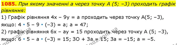 1085. При якому значенні a через точку A (5; –3) проходить графік — Алгебра 7 клас Мерзляк 2024