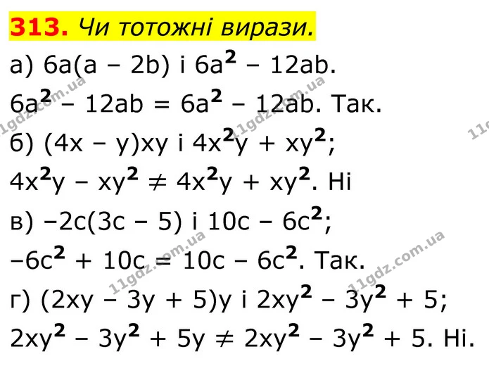 313. Чи тотожні вирази. — ГДЗ Алгебра 7 клас Бевз