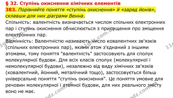 383. Порівняйте поняття «ступінь окиснення» й «заряд йонів», склавши для них діаграми Венна. — ГДЗ Хімія 8 клас Григорович