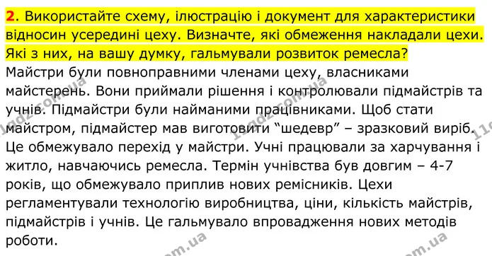 2. Використайте схему, ілюстрацію і документ для характеристики відносин усередині цеху. Визначте, які обмеження накладали цехи. Які з — ГДЗ Всесвітня історія 7 клас Пометун 2024
