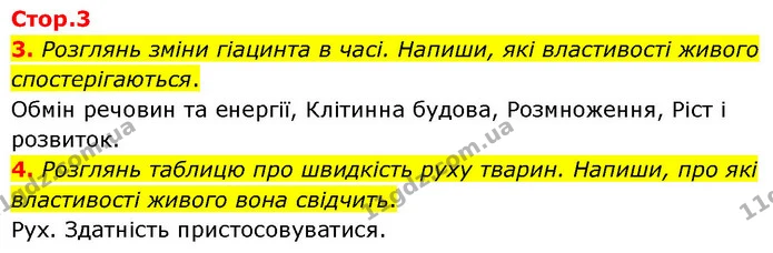 3. Розглянь зміни гіацинта в часі. Напиши, які властивості живого спостерігаються. — ГДЗ робочий зошит Біологія 7 клас Тагліна