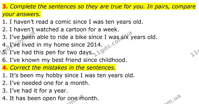 3. Complete the sentences so they are true for you. In pairs, compare your answers. — ГДЗ Англійська мова 7 клас Коста