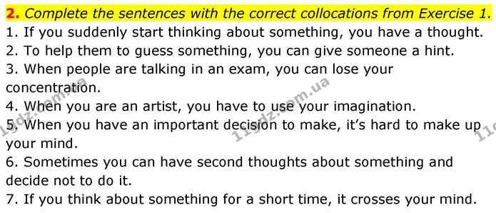 2. Complete the sentences with the correct collocations from Exercise 1. — ГДЗ робочий зошит Англійська мова 8 клас Гарет Джонс 2025