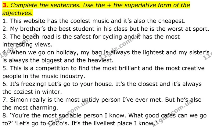 3. Complete the sentences. Use the + the superlative form of the adjectives. — ГДЗ Англійська мова 8 клас Стайрінг (Prepare)