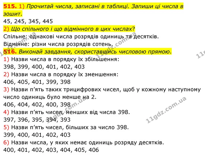 515. 1) Прочитай числа, записані в таблиці. Запиши ці числа в зошит. — ГДЗ Математика 3 клас Листопад 1-2 ч.