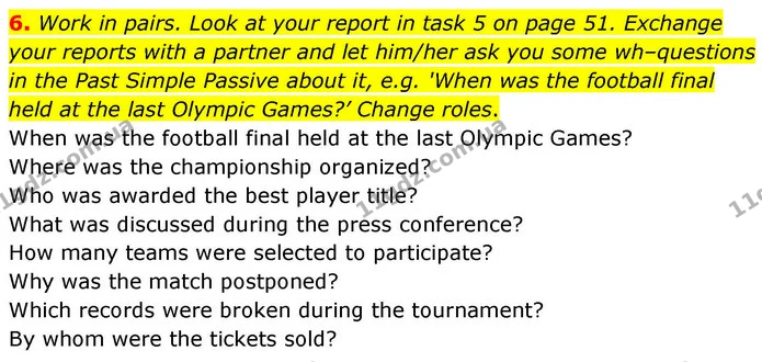 6. Work in pairs. Look at your report in task 5 on page 51. Exchange your reports with a partner and let him/her ask you some — ГДЗ зошит grammar Англійська мова 7 клас Карпюк