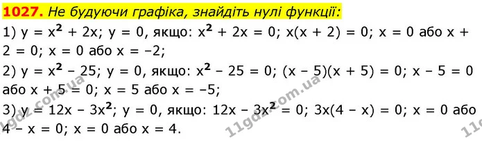 1027. He будуючи графіка, знайдіть нулі функції: — ГДЗ Алгебра 7 клас Істер 2024