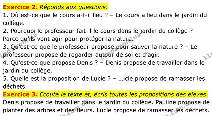 Exercice 2. Réponds aux questions. — ГДЗ Французька мова 7 клас Чумак