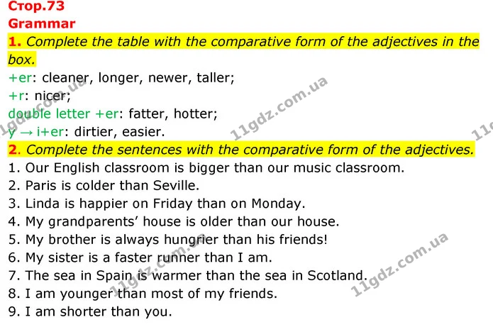 1. Complete the table with the comparative form of the adjectives in the box. — ГДЗ Робочий зошит Англійська мова 5 клас Коста (prepare 5)