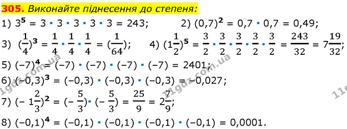 305. Виконайте піднесення до степеня: — ГДЗ Алгебра 7 клас Істер 2024