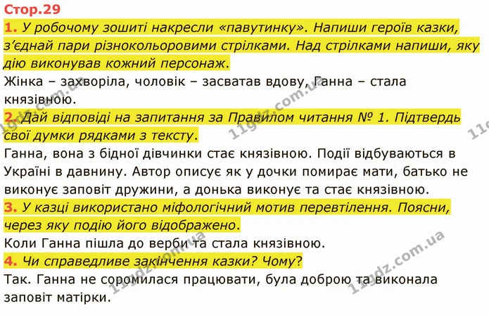 1. У робочому зошиті накресли «павутинку». Напиши героїв казки, з’єднай пари різнокольоровими стрілками. Над стрілками напиши, яку дію — ГДЗ Українська література 5 клас Коваленко