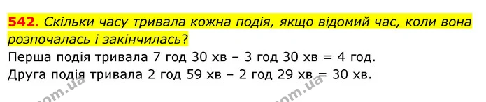 542. Скільки часу тривала кожна подія, якщо відомий час, коли вона розпочалась і закінчилась? — ГДЗ Математика 3 клас Бевз 2 частина