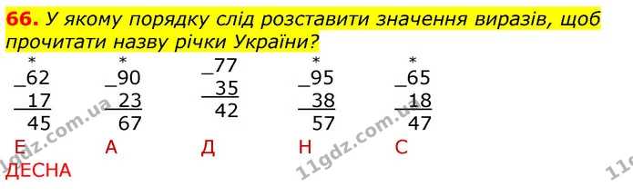 66. У якому порядку слід розставити значення виразів, щоб прочитати назву річки України? — ГДЗ Математика 3 клас Лишенко (1, 2 частина)