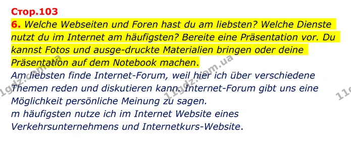6. Welche Webseiten und Foren hast du am liebsten? Welche Dienste nutzt du im Internet am häufigsten? Bereite eine Präsentation vor. Du — ГДЗ Німецька мова 10 клас Сотникова 2018