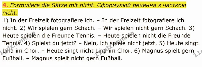 4. Formuliere die Sätze mit nicht. Сформулюй речення з часткою nicht. — ГДЗ Німецька мова 5 клас Сотникова (1 рік)