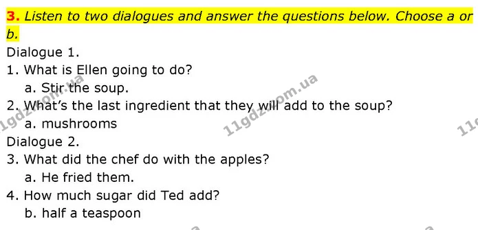 3. Listen to two dialogues and answer the questions below. Choose a or b. — ГДЗ Англійська мова 7 клас Мітчелл
