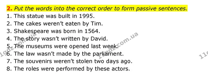 2. Put the words into the correct order to form passive sentences. — ГДЗ Зошит з Граматики Англійська мова 6 клас Карпюк