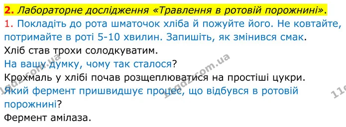 2. Лабораторне дослідження «Травлення в ротовій порожнині». — ГДЗ Робочий зошит Біологія 8 клас Тагліна (2025)