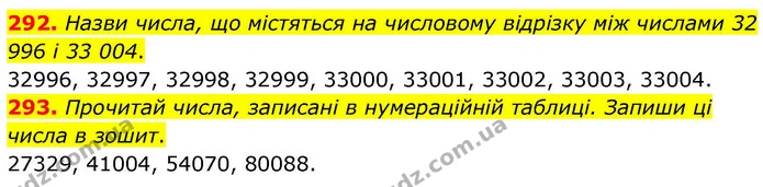 292. Назви числа, що містяться на числовому відрізку між числами 32 996 і 33 004. — ГДЗ Математика 4 клас Листопад