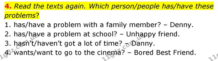 4. Read the texts again. Which person/people has/have these problems? — ГДЗ Англійська мова 6 клас Коста (Prepare 6)