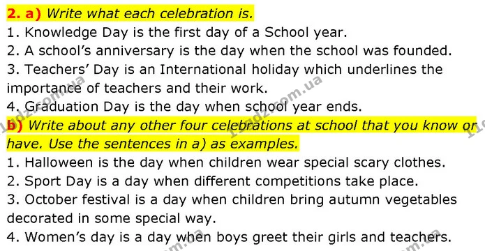 2. a) Write what each celebration is. — ГДЗ Робочий зошит Англійська мова 7 клас Карпюк