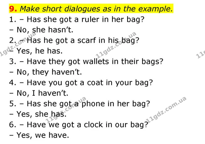 9. Make short dialogues as in the example. — ГДЗ Робочий зошит Англійська мова 5 клас Косован (Дж. Коста)