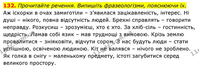 132. Прочитайте речення. Випишіть фразеологізми, пояснюючи їх. — ГДЗ Відповіді Українська мова 6 клас Єрмоленко