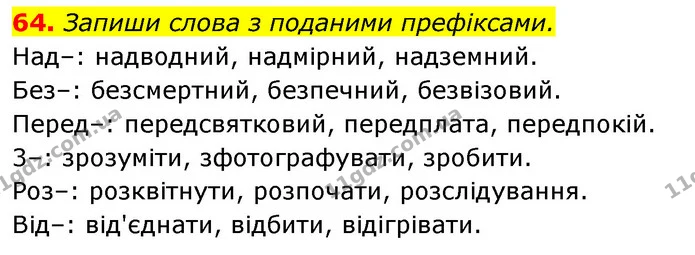 64. Запиши слова з поданими префіксами. — ГДЗ Українська мова 6 клас Онатій
