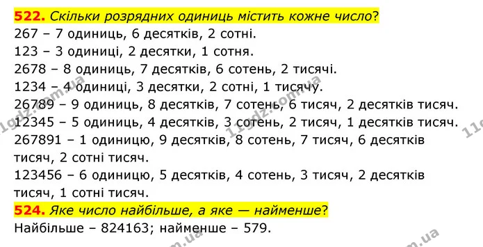 522. Скільки розрядних одиниць містить кожне число? — ГДЗ Математика 4 клас Бевз 1 та 2 частини