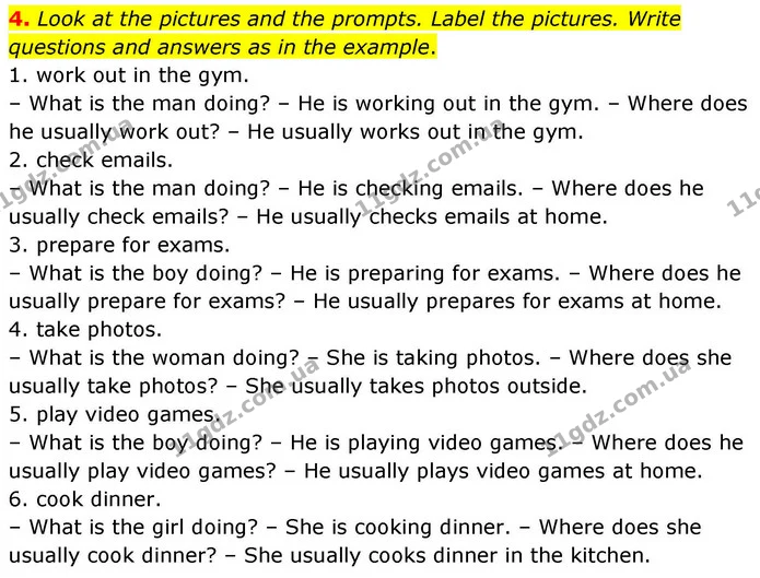 4. Look at the pictures and the prompts. Label the pictures. Write questions and answers as in the example. — ГДЗ зошит Grammar Англійська мова 8 клас Prepare 2025