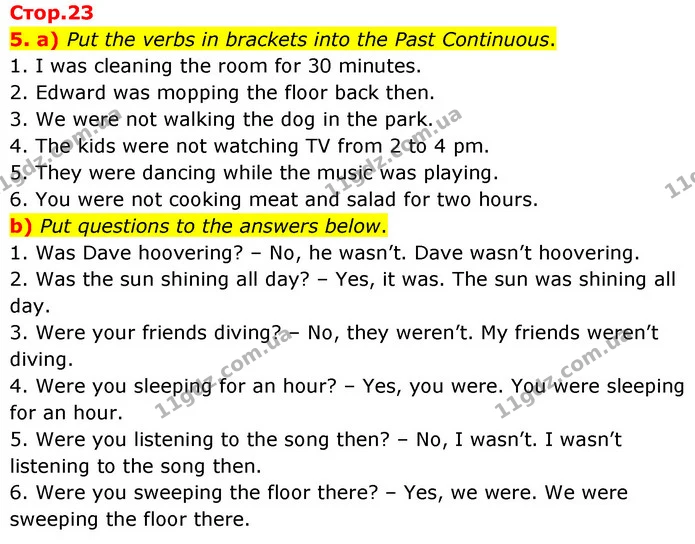 5. a) Put the verbs in brackets into the Past Continuous. — ГДЗ зошит grammar Англійська мова 7 клас Карпюк