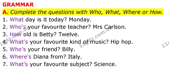 A. Complete the questions with Who, What, Where or How. — ГДЗ Збірник тестів Англійська мова 5 клас Мітчелл (Test Booklet)