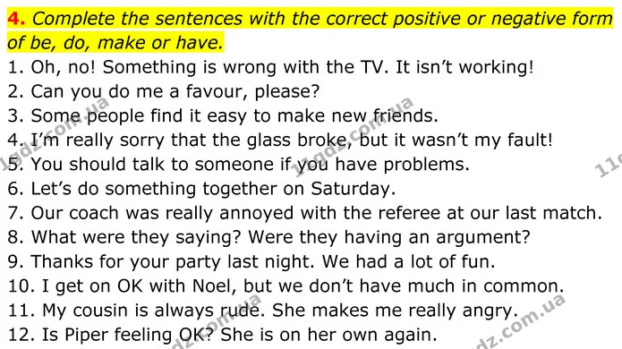 4. Complete the sentences with the correct positive or negative form — ГДЗ Англійська мова 8 клас Стайрінг (Prepare)
