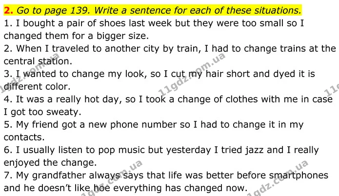 2. Go to page 139. Write a sentence for each of these situations. — ГДЗ Англійська мова 7 клас Коста