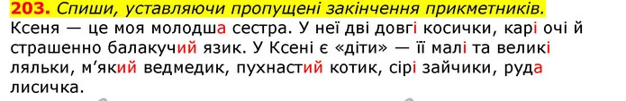203. Спиши, уставляючи пропущені закінчення прикметників. — ГДЗ Українська мова та читання 3 клас Захарійчук 2020