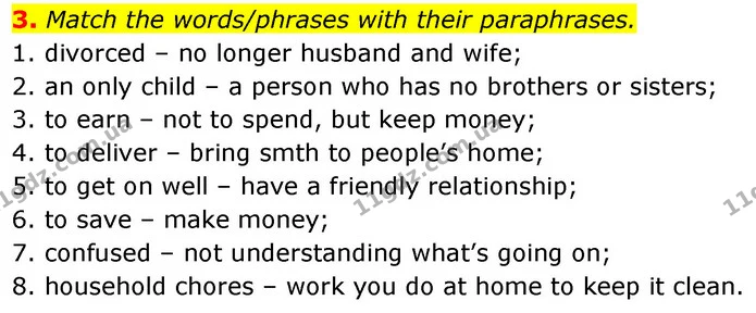3. Match the words/phrases with their paraphrases. — ГДЗ Англійська мова 7 клас Карпюк
