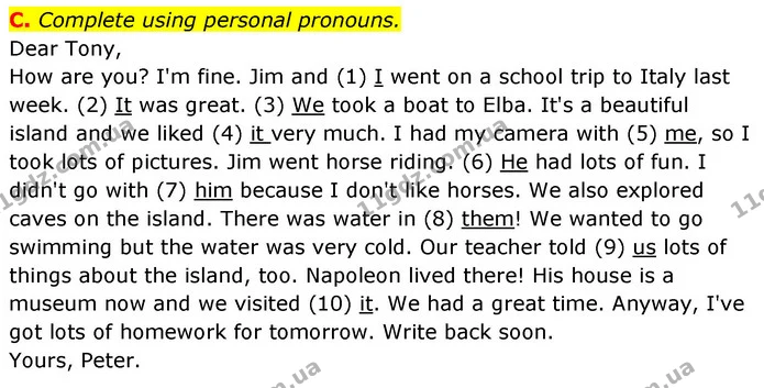 C. Complete using personal pronouns. — ГДЗ Робочий зошит Англійська мова 6 клас Мітчелл