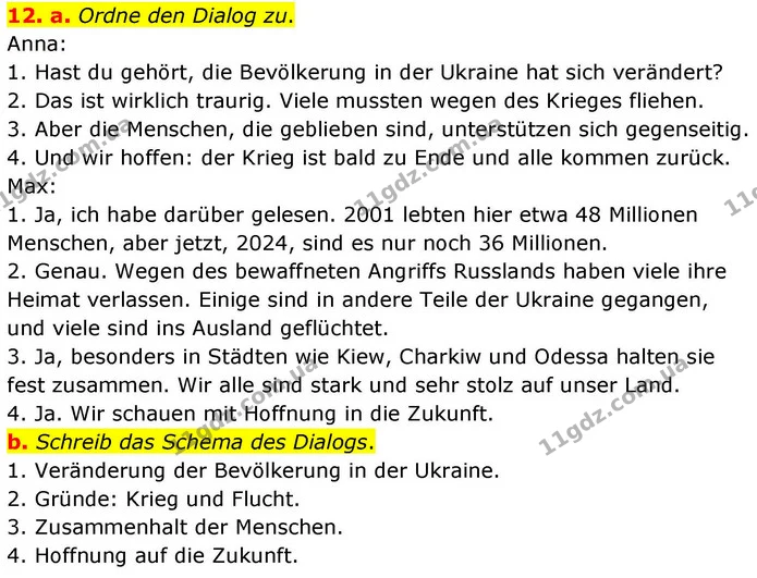 12. a. Ordne den Dialog zu. — ГДЗ робочий зошит Німецька мова 8 клас Басай